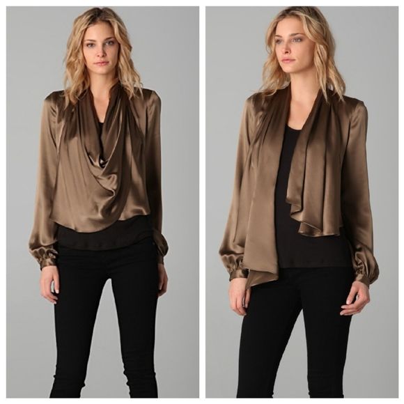 Haute Hippie Jackets & Blazers - Haute Hippie Drape Silk Jacket in Truffle